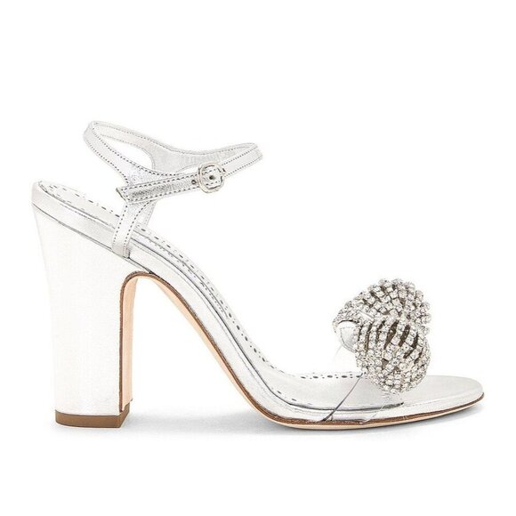 Manolo Blahnik Elhob 105 Leather Sandal in Silver 36.5 with Box Womens High Heel - Picture 4 of 15